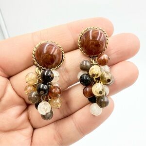 Bohemian Gold and Brown Beaded Dangle Earrings